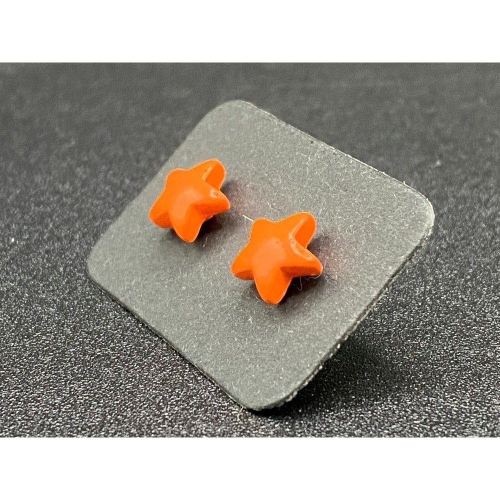 Orange Enamel Star Stud Earrings - Picture 2 of 3